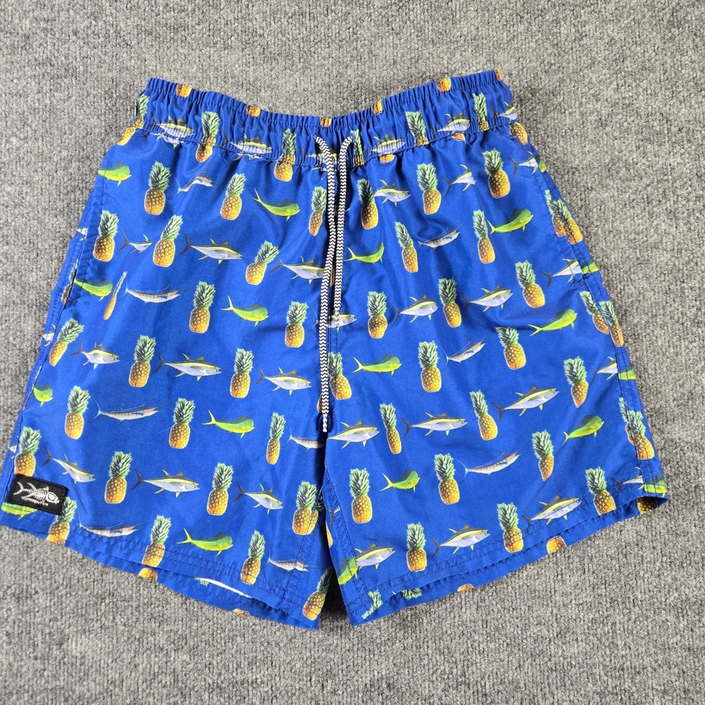 Tormenter Swim Trunks Mens Small Blue Pineapple Fish Board Shorts swim